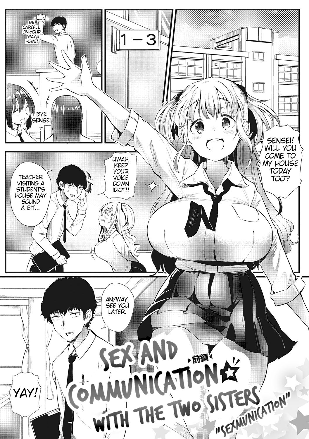 Sex And Communication With The Two Sisters "Sexmunication" Part 1,2 | Futari de Hamekomi Sisters Zenpen page 1 full
