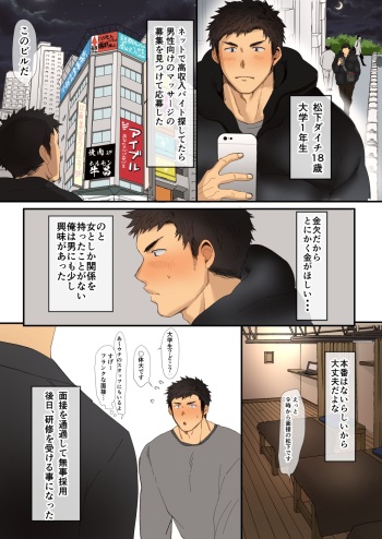 A manga about an athletic college student who receives sexually explicit massage training from an older manager cover