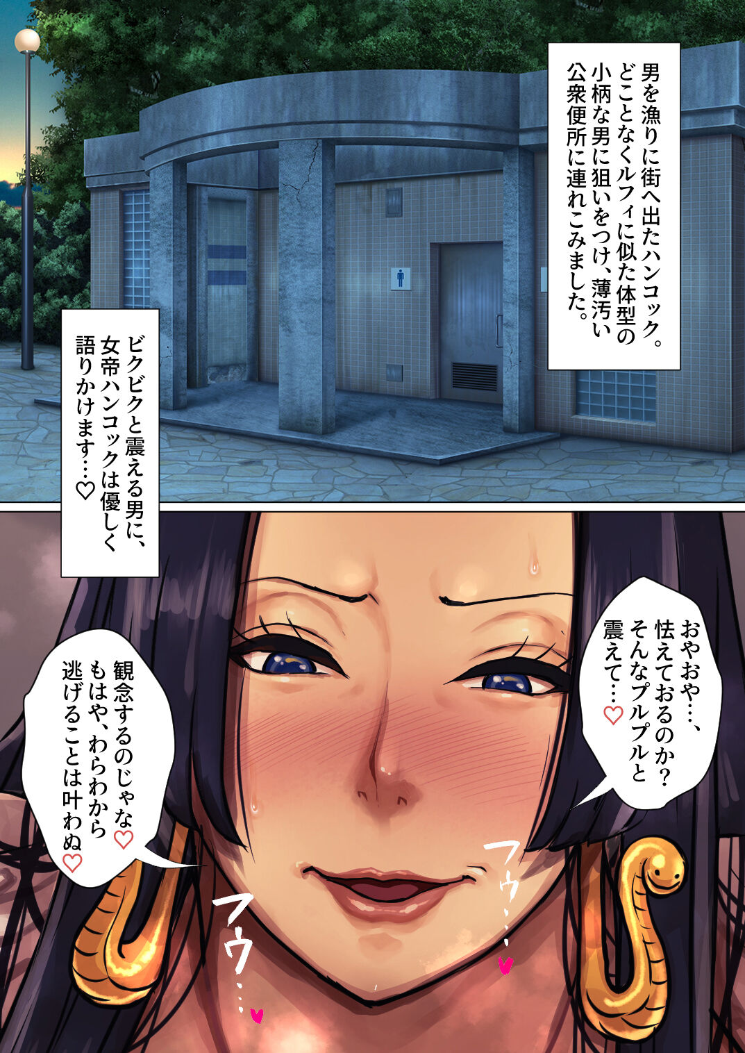 Megumi-tai nyotei Boa Hancock, kyokon chibi otoko to yoru no koushuu benjo de netsuai sex page 2 full