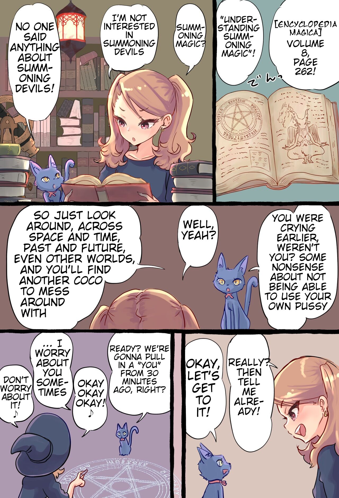 A story about a futanari witch who summons her past self with summoning magic and has sex with her smaller self page 5 full