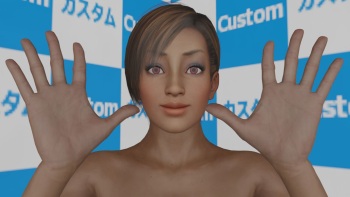 3D woman wide spread palm hands fetish cover