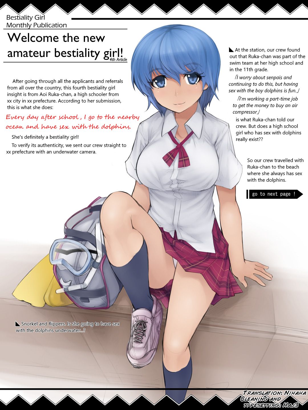 A high school girl's daily routine is to have sex with dolphins in the nearby sea on the way home from school page 1 full