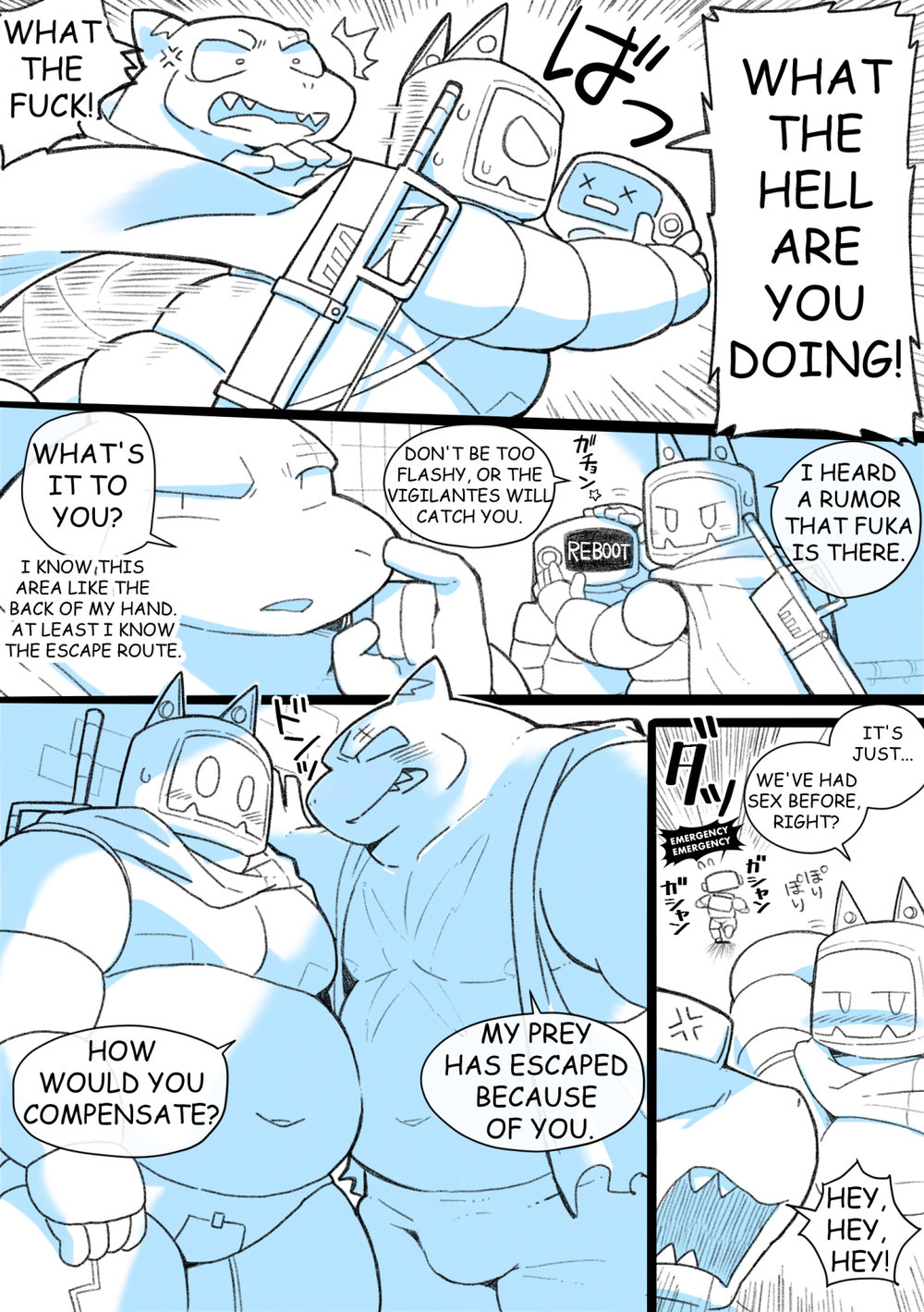 Robo Atama ga Same Kemonohito ni H na Me ni Au Manga | RoboHeads get naughty with a Shark beastman Ep2 page 5 full