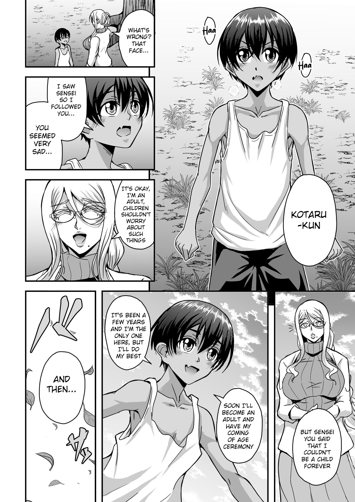 Bakunyuu Hitozuma Kinpatsu Gaikokujin Jokyoushi ga Mura no Inshuu de Kasshoku Shota no Fudeoroshi o Suru Hanashi page 7 full