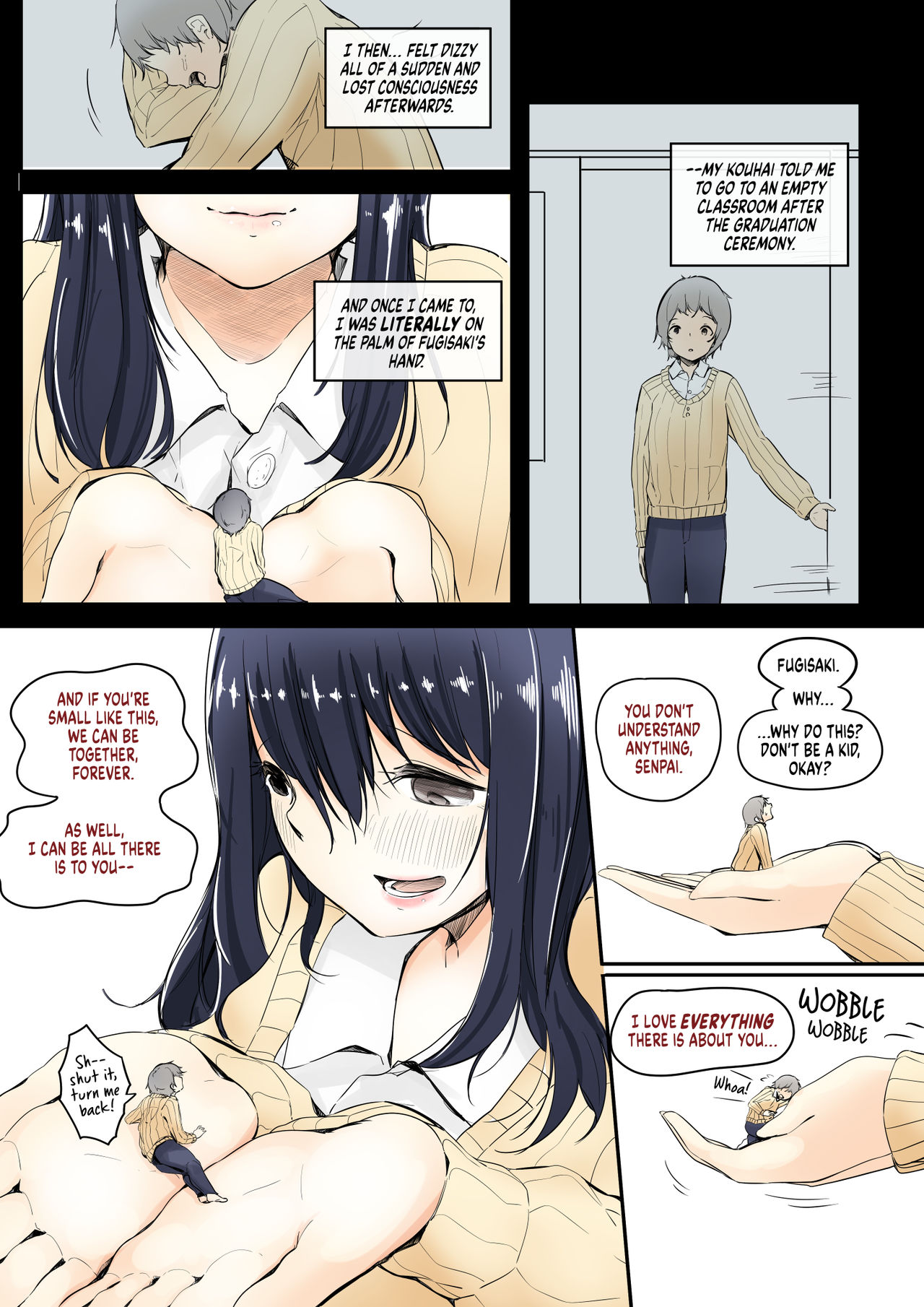 The Tale of A Girl Who Likes Her Senpai So Much, She Shrinks Him. page 3 full