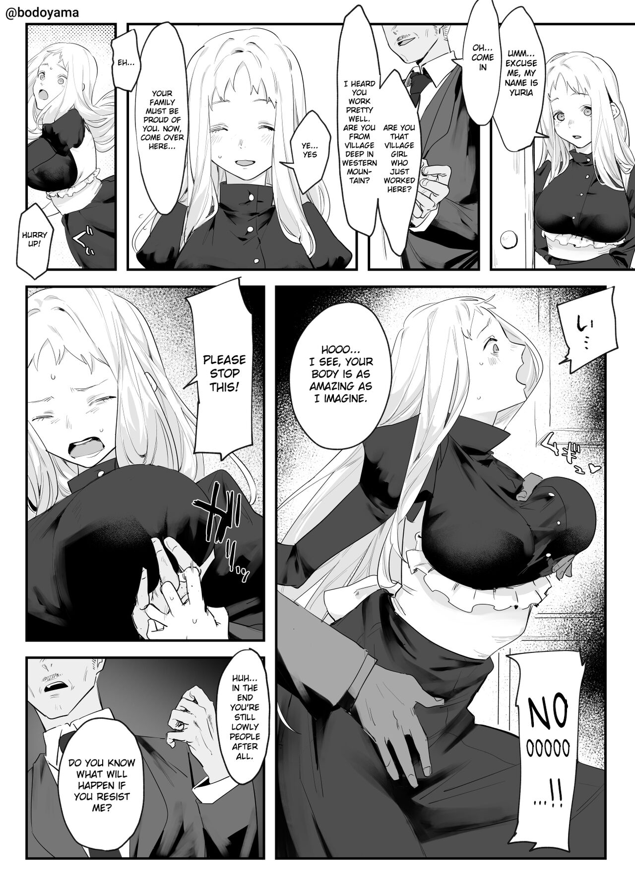 A story about a country girl who dreams of living in the city and starts working as a maid, but trapped by a feudal lord instead. page 2 full