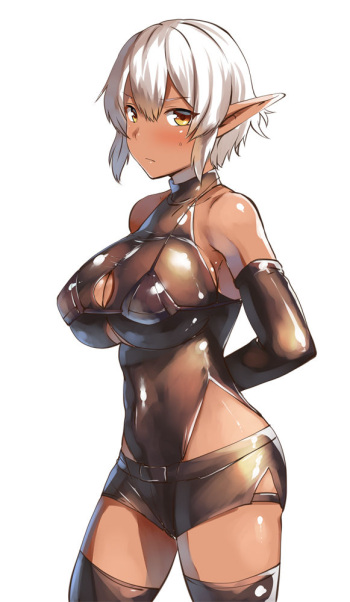 Big breasts in shorts and dark skin cover